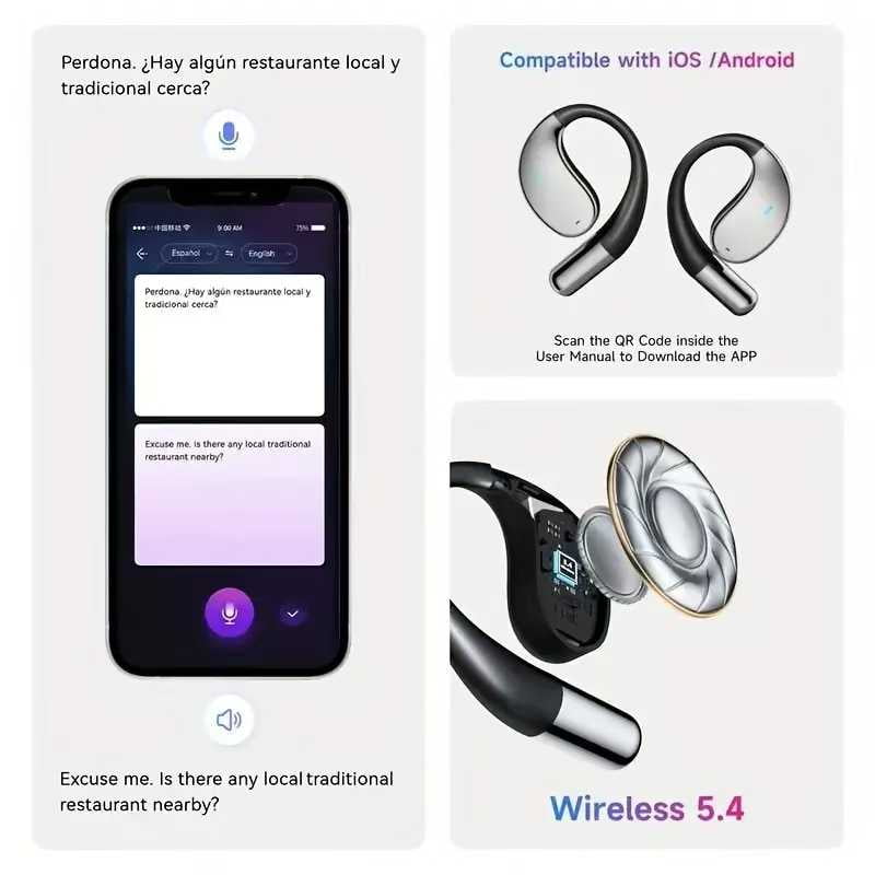 MPOW OWS Open-Ear Bluetooth 5.4 Earbuds - 14.2mm Titanium Driver, HiFi Gold-Certified, 60H Battery + Fast Charge, Sports-Friendly Earhook & Anti-Interference