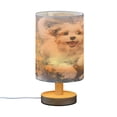 thumbnail image 2 of Dog Flowers Floral Table Lamp USB Bedside Desk Nightstand Lamp Printed Gifts Small Lamp Wood Base for Bedroom Living Room Kids Room College Dorm, 2 of 7