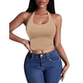thumbnail image 6 of Ekouaer Women Halter Top Backless Scroop Neck Slim Stretchy Ribbed Knit Camisole Crop Tops, 6 of 6