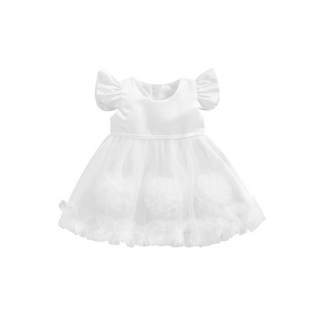 

Bagilaanoe Toddler Baby Girl Princess Dress 0-5 Years Flower Girl Dress Fly Sleeve 3D Flower Mesh Yarn A-line Party Wedding Dress