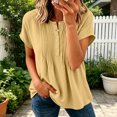 thumbnail image 5 of Dpjklzsn Women's Pintuck Short Sleeve Blouse, Half Button Crewneck Shirt with Pleated Front for Casual Summer Wear, 5 of 6