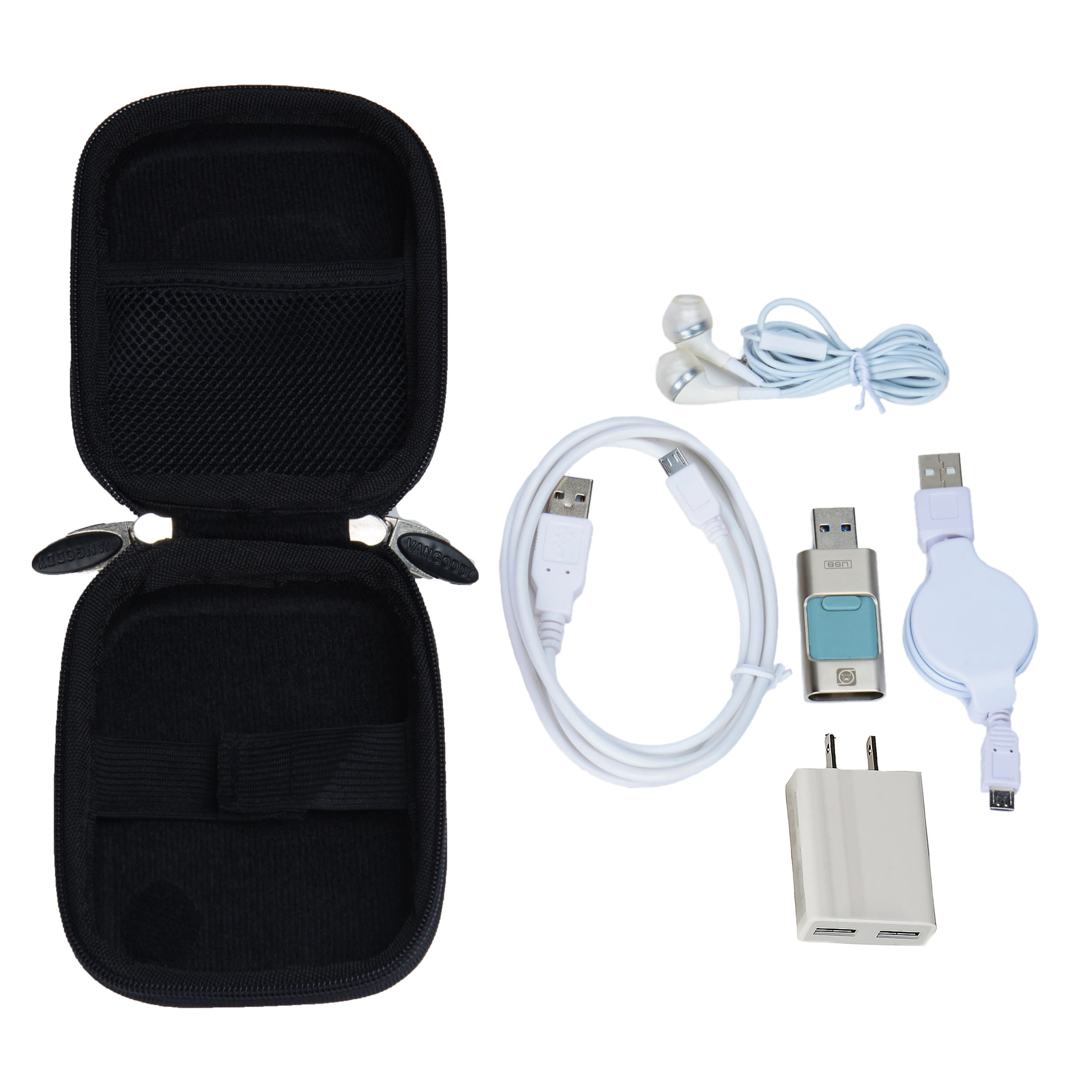 Carrying Case Hard Protective EVA Case Impact Resistant Travel Pouch Bag USB Cable Organizer Earbuds Sleeve Pocket Accessory Smooth Coating Zipper Wallet Black