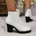 thumbnail image 6 of Woman Ankle Boots Chunky Heel Round Toe Zipper Solid Color Thick Heel Short Boots Womens Warm Casual Versatile Shoes White 9, 6 of 10