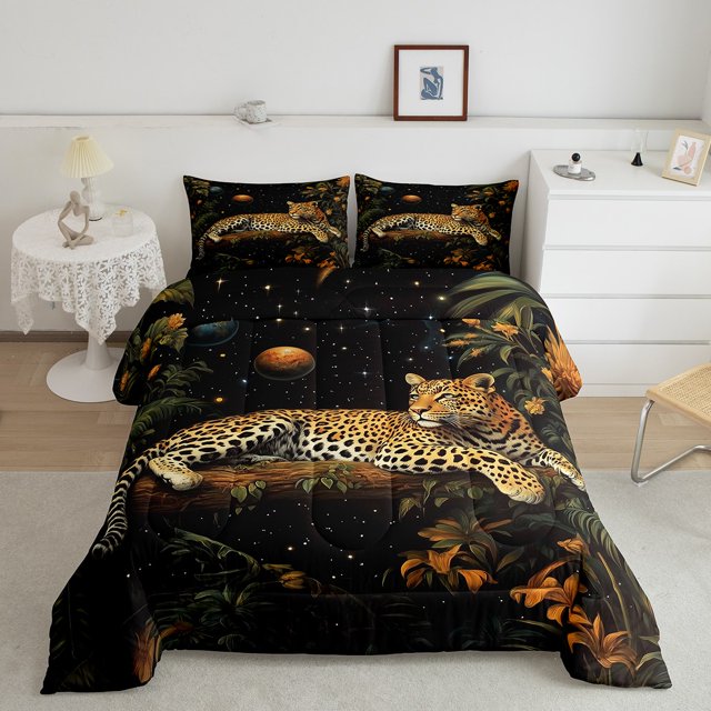 Erosebridal 3D Leopard Cheetah Bedding Full Comforter Set, Tree Branches Down Comforter, Jungle Animal Decor, Reversible