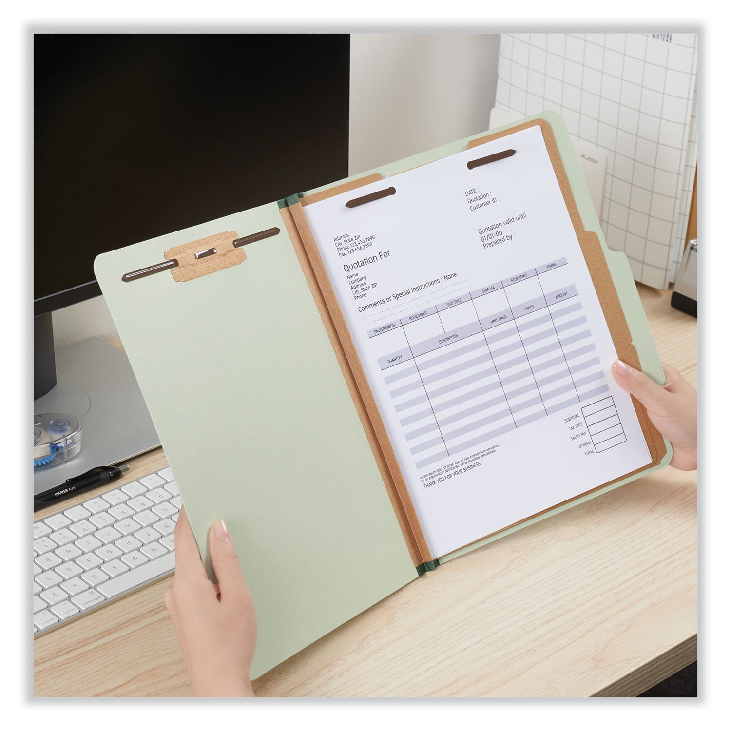 Six--Section Pressboard Classification Folders, 2 Dividers, Letter Size, Green, 10/Box