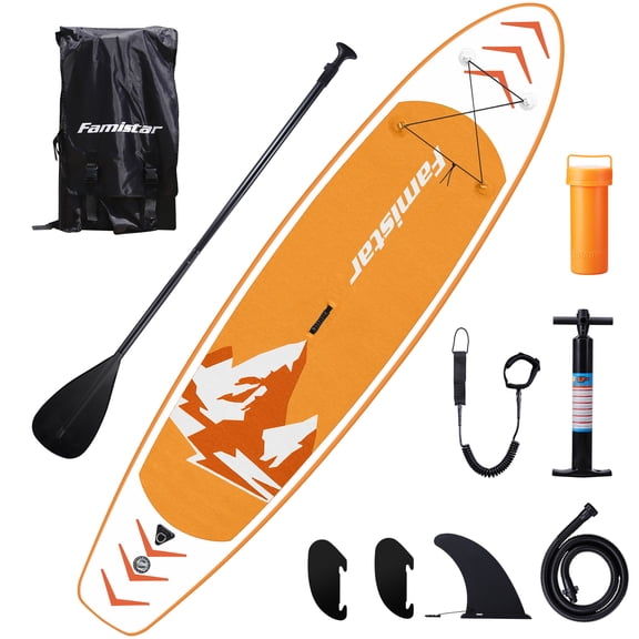 Famistar 12' Inflatable Stand Up Paddle Board SUP w/ 3 Fins, Adjustable Paddle, Pump & Carrying Backpack