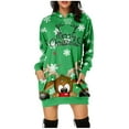 thumbnail image 1 of Robe Maxi à Manches Longues Imprimée de Noël pour Femmes avec Col en V, Chandail à Capuche avec Poches, Robe d'Été, 1 of 6