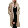 thumbnail image 5 of Womens Fuzzy Fleece Jacket Trench Coat Trendy Double Breasted Open Front Long Cardigan with Pocket Khaki M, 5 of 9