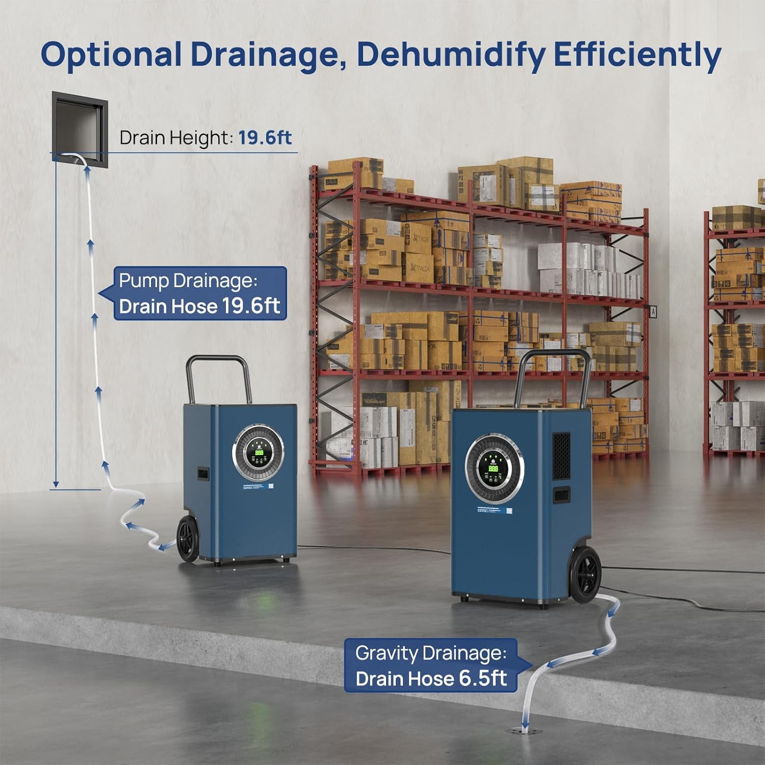ARGENDON Commercial Dehumidifier with Pump for Basement, 110 Pints Heavy Duty Industrial  Dehumidifiers on Wheels with Drain Hose for Water Damage Restoration,Garage, AUTO Defrost ，SLGR Dehumidifiers
