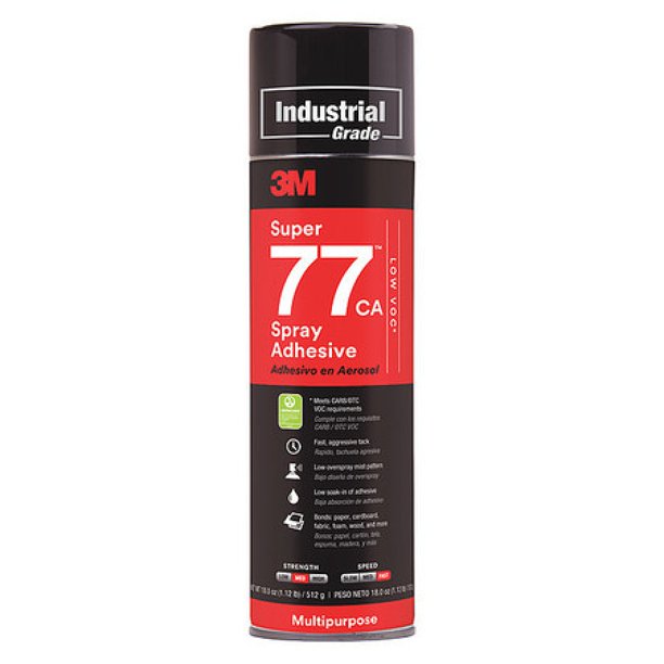 3M 77CA Spray Adhesive, 18 oz, Aerosol Can, Begins to Harden in 15 sec