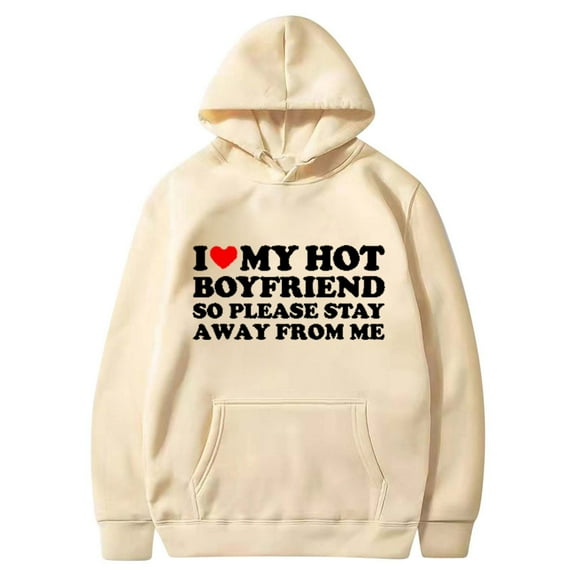 I Love My Boyfriend Hoodies for Women Trendy Long Sleeve Valentines Pullover Sweatshirt Casual Sweater Shirts