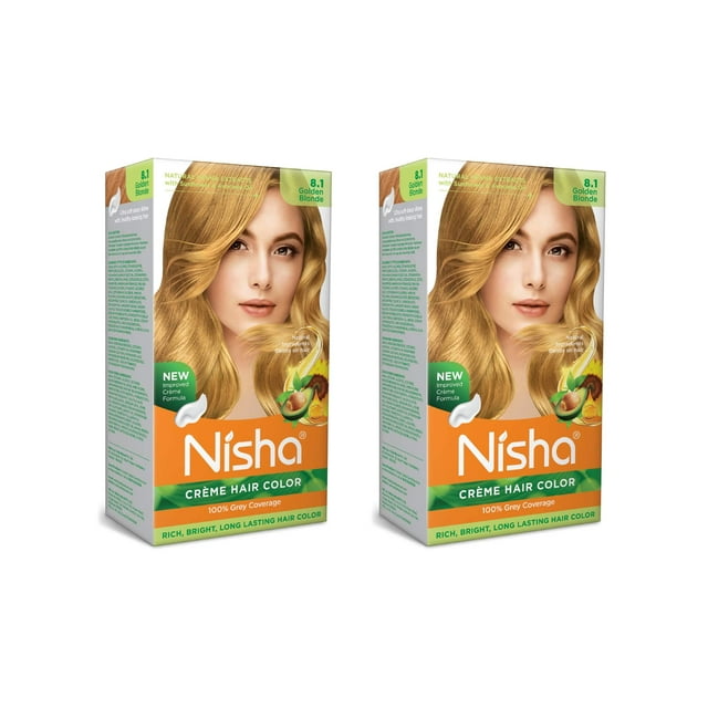 Nisha Crème Hair Color Pack 2, Permanent Blonde Hair Dye Color, 100% Gray Coverage, Golden Blonde, 4.23 oz