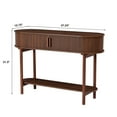 thumbnail image 3 of Wood Walnut Console Table with Door, 2-Tier Modern Sofa Table for Living Room, Narrow Sofa Table with Sliding Door and Open Storage Wirrytor Shelf, Hallway Table and Behind The Couch Table, 3 of 8