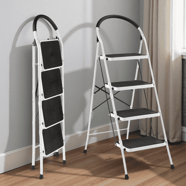 MaxKare 4 Step Ladder, Portable Folding Step Stool with Steel Handgrip, Wide Anti-slip Pedal & Feet Pad for Adult, Home Use, 330lbs Max