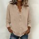 thumbnail image 1 of Craaazy Women's Relaxed Fit V Neck Blouse, Solid Color Long Sleeve Ruffle Accent Top, Loose Comfy Cotton Linen Tee for Work & Daily Wear Gifts, 1 of 6