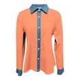 thumbnail image 5 of Dazajoo Womens Long Sleeve Button Down Shacket Casual Colorblock Waffle Knit Lapel Shirts with Denim Trim,Orange,M, 5 of 5