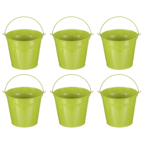 Uxcell 5.9"x5.1" Small Metal Buckets with Handle Mini Galvanized Bucket Colorful Easter Buckets Green 6 Pcs