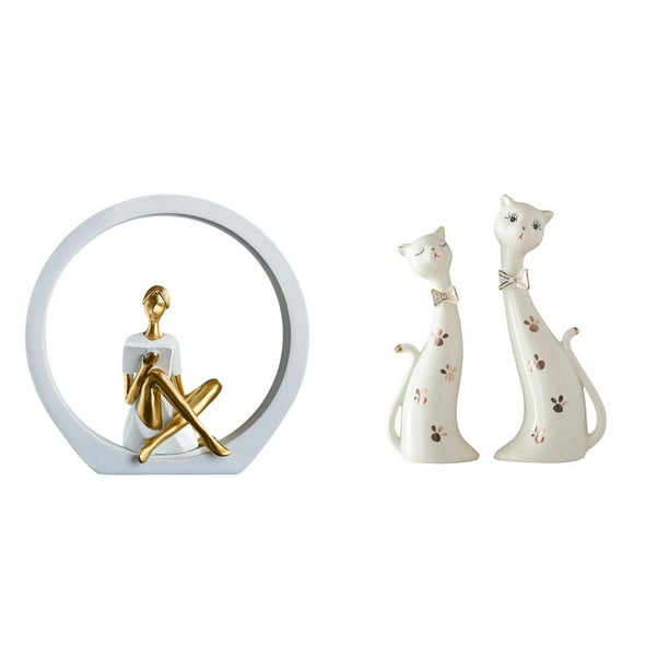 Estatua de niña,Estatuas de mujeres y niñas,figuritas decorativas elegantes,Escultura de arte abstracto,regalo creativo y moderno para el hogar.,Figura de gato,Esculturas de pareja de gatos