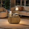 thumbnail image 4 of Hawsaiy Round Glass Coffee Table with Tempered Glass Top and Wood Base, Modern 30" Small Coffee Table for Living Room, Apartment, Office, Minimalist Center Table, Natural, 4 of 9
