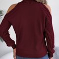 thumbnail image 5 of UAMVSH Cold Shoulder Sweaters for Women Turtleneck Tops Fall Comfy Long Sleeve Soft Cable Knitted Pullovers Trendy Going out Sweaters(Small,Wine), 5 of 7