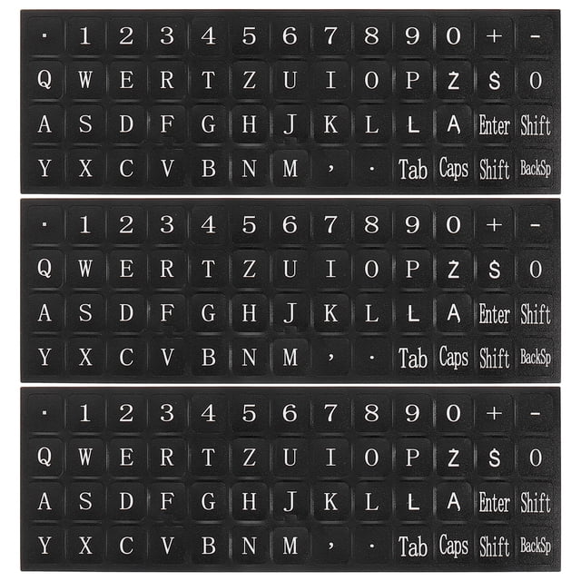 Autocollants Clavier Polonais Autocollants Clavier PC Fond Noir avec Lettrage Blanc 3 Pcs