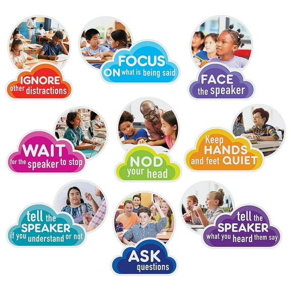 Fun Express 16" - 20" Social Emotional Learning Active Listener Classroom Wall Decorations - 9 Pieces