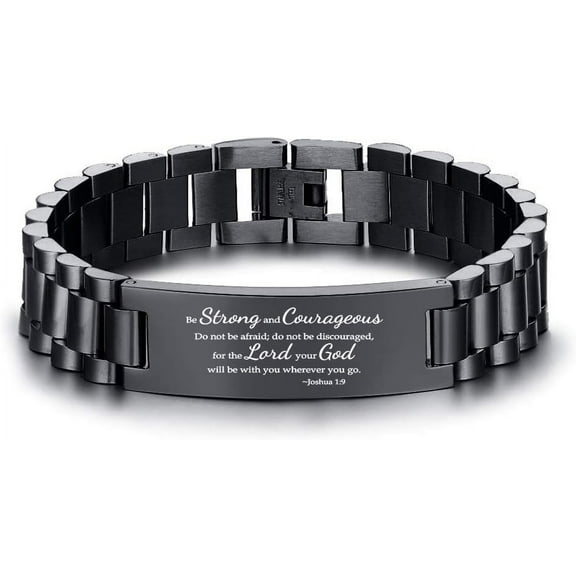 Engraving Quote Bible Verse Prayer Adjustable Stainless Steel Motivational Inspirational Encouragement ID Bracelets for Men Boys Be Strong and Courageous, Do Not Be Afraid.Joshua 1 9 SERENITY PRAYER