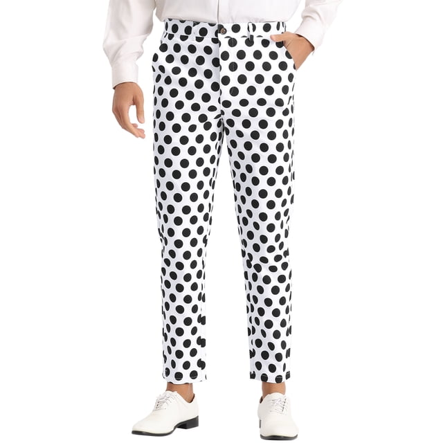 Pantalones impresos de lunares INSPIRE CHIC para hombre, corte regular, pantalones planos frontales, blancos, talla 30