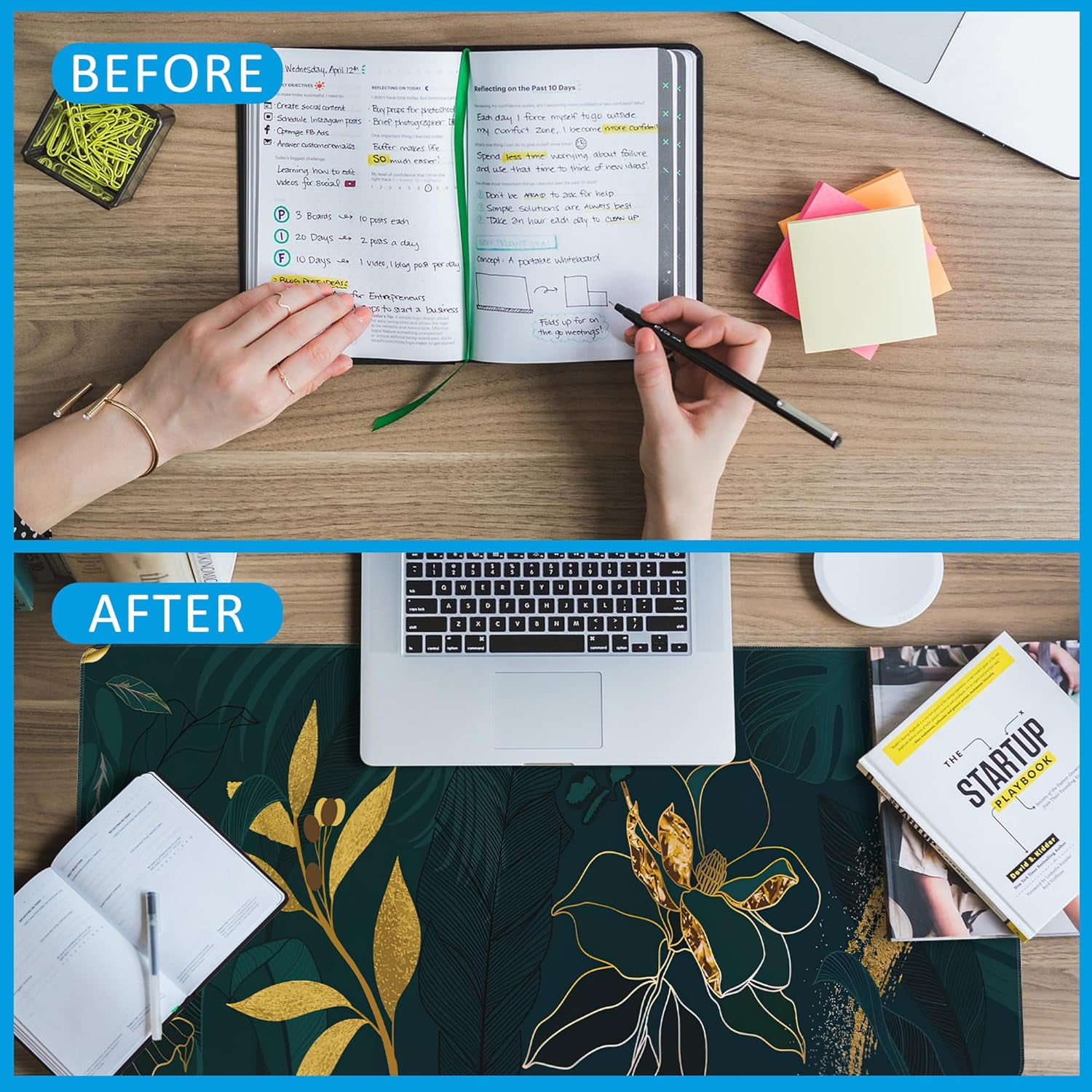 Luxury Green Summer Desk Mat,Large Gaming Mouse Pad,Non-Slip Rubber Base Desk Pad with Stitched Edges for Desk Office Home Decor 35.4X15.7 Inch