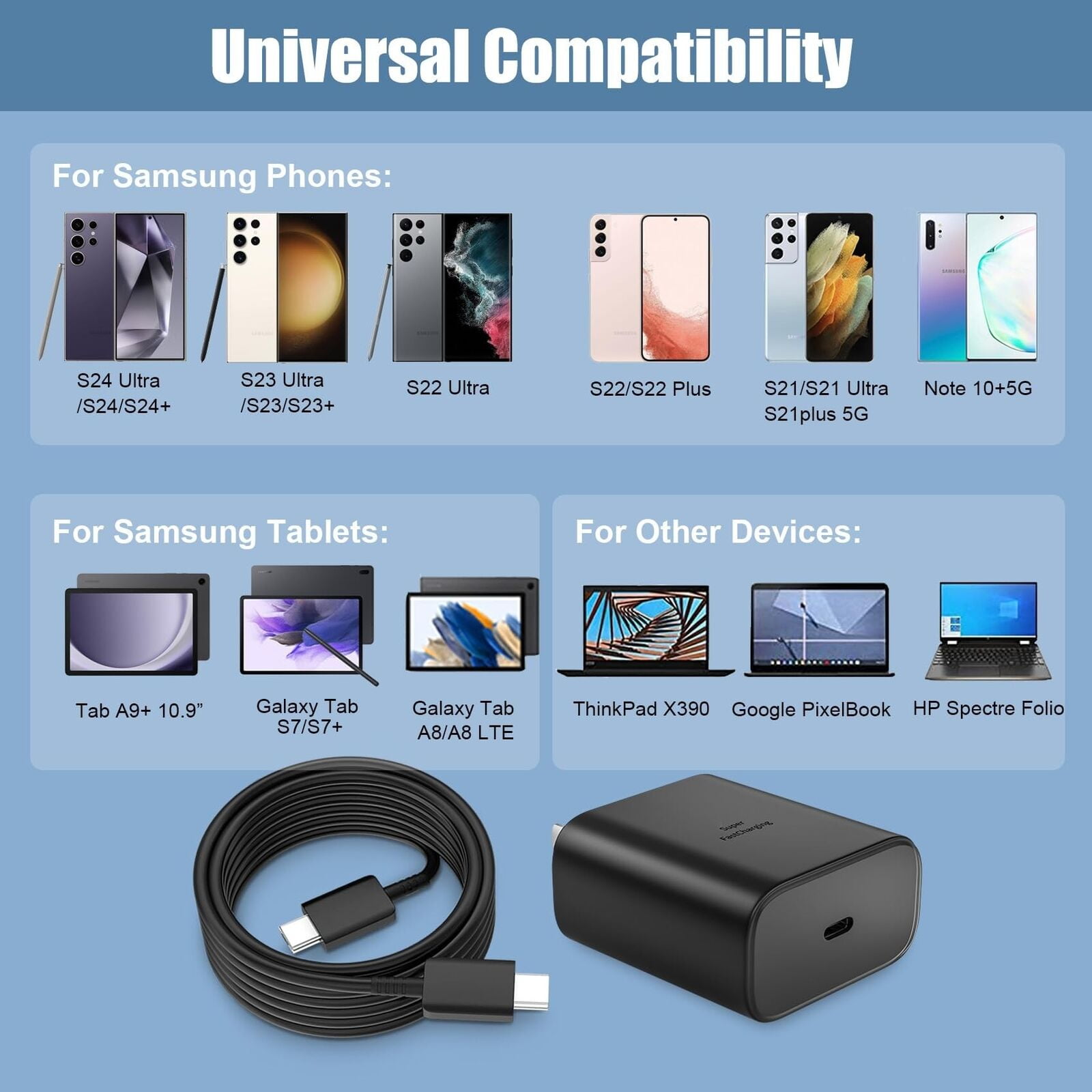 45W Super Fast Charger Type C, 10FT USB C Cable Cord Charger Block for Samsung Galaxy S24 Ultra/S24/S24+/S23 Ultra/S23/S23+/S22/S21/S20/Note 10/20 (2Pack)