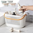 thumbnail image 1 of Organizador de cestas de ducha para baño | Caja de almacenamiento de plástico engrosado con asas | Cesta de drenaje multiusos para productos de baño, toallas, fruta | Amarillo, Naranja, Azul Verde, 1 of 9