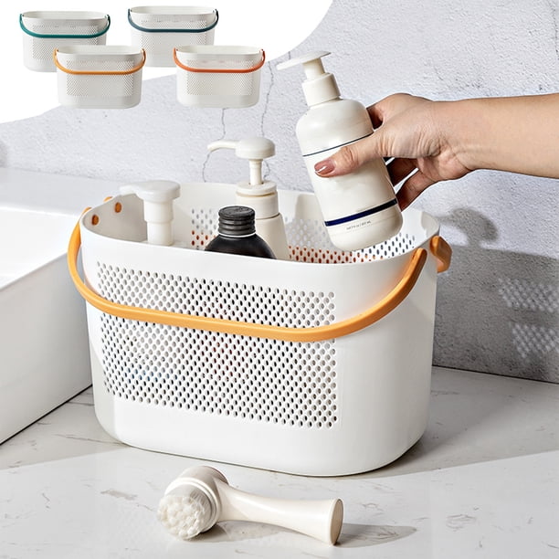 Cesta de plástico para el baño con asa | Organizador de ducha engrosado con agujeros de drenaje | Caja multiusos para frutas y lavandería | 16x15,2x25,5cm Amarillo, Naranja, Azul, Verde | Duradero