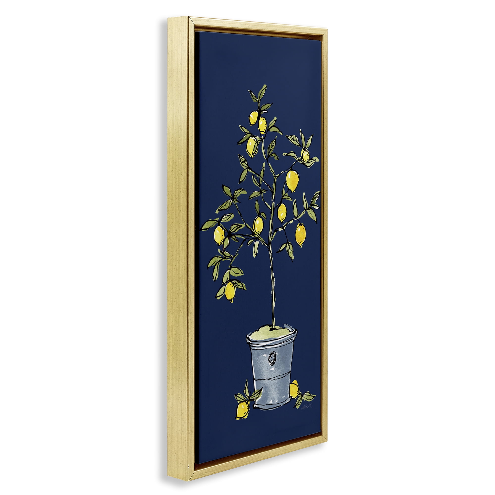 Stupell Industries Citron Lemon Plant Botanical & Floral Painting Gold Floater Framed Canvas Art Print Wall Art, 15 x 31