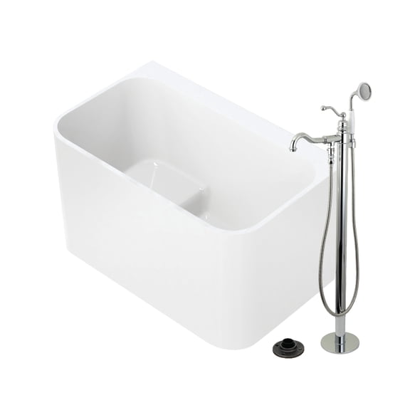 Kingston Brass KTSQ4727131AL 47-Inch Acrylic Rectangular Back-to-Wall Freestanding Tub with Faucet and Drain in Glossy White/Polished Chrome