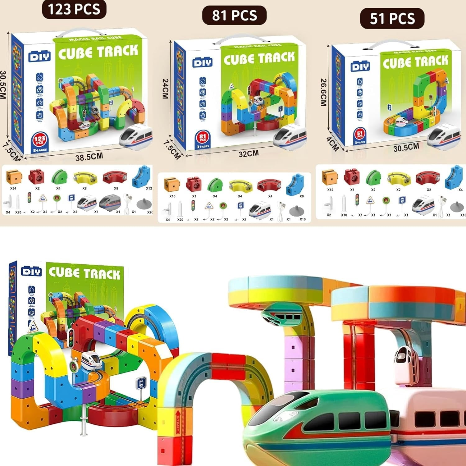 Produktbild von Electric Race Car Track Set Clickrail Electric Train Set, Track Fusion Toy, 3D Embedded Layouts Cube Track, Gravity-Defying Motorized Car & Magic Rail Cube Train Set, Christmas Birthday Gifts For Kids Boys
