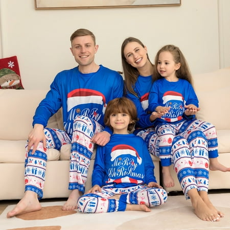 

Family Christmas Pajama Set Striped Lettering Holiday Cotton Pajamas Mom and Dad Pajamas