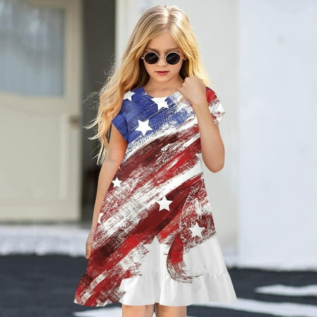 

Aayomet Dresses For Girls Toddler Kids Girl Fourth Of July Independent Day Star Stripes Prints Short Sleeves Party Princess Hot Pink 7-8 Years