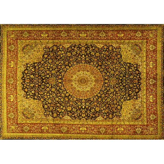 Ahgly Company Indoor Rectangle Medallion Yellow Traditional Area Rugs, 2' x 4'