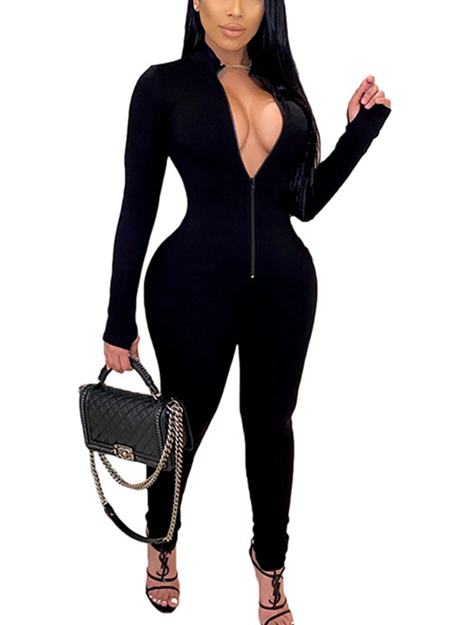 Fashion Women Long Sleeve Print Tight Long Clubwear Casual Party Jumpsuit