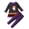 thumbnail image 5 of XIMIN Toddler Girl 2pcs Halloween Clothes Set Plaid Pumpkin T-Shirts Tees Pullover Shirts Long Sleeve Ruffle Tunic Tops+Leggings Flare Pants Outfit Set, 5 of 9