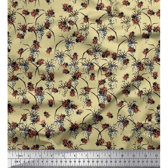 Soimoi Cotton Duck Fabric Brush Stroke & Insect Print Sewing Fabric Yard 56 Inch Wide