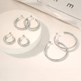 thumbnail image 5 of 3 Pairs 14k White Gold Plated Big Hoop Earrings 925 Sterling Silver Post C-Shape Open Hoop Earrings for Women Men Mom 15/25/40mm, 5 of 7