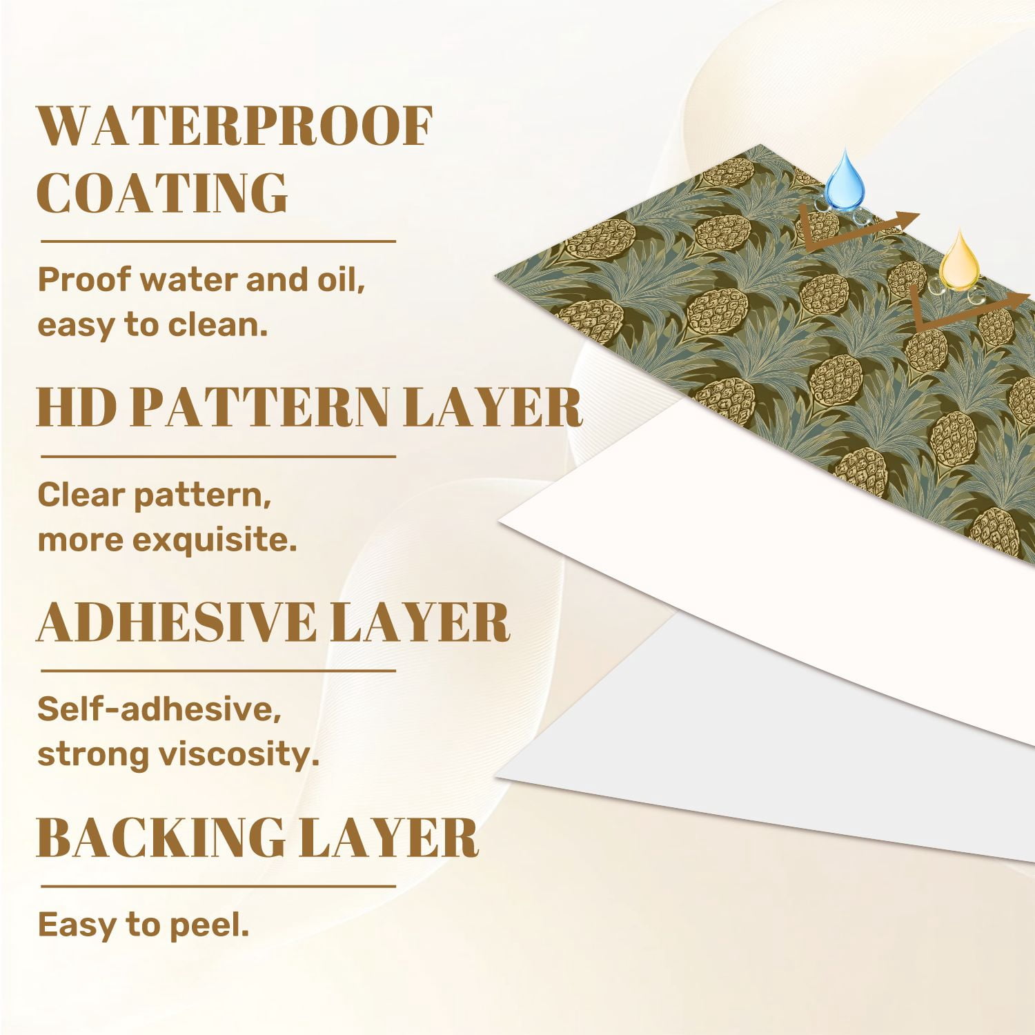 Peel and Stick Wallpaper Pineapple Tropical Botanical Olive Green Blue Wall Mural 17.7in x 9.8ft Self Adhesive Removable Wall Paper Renter Friendly Wallpaper for Nursery Bedroom Cabinets