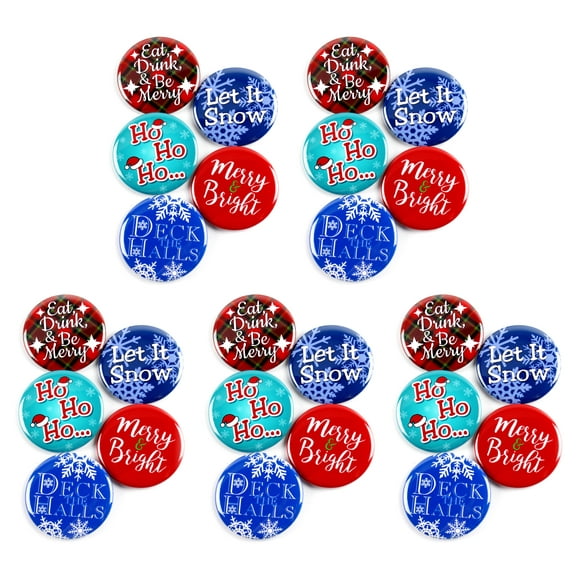 Seasons Greetings Christmas Holiday Pinback Buttons - 2.25 Inch Round - 25 Pack