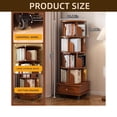 thumbnail image 3 of LUMAMIN 5Tier Rotating Bookshelf with Wheels,, 360 ° Display Corner Spinning Bookcase Tower, Narrow Wood Space Saving Tall Floor Standing Swivel  Book Shelf, Walnut, 3 of 10