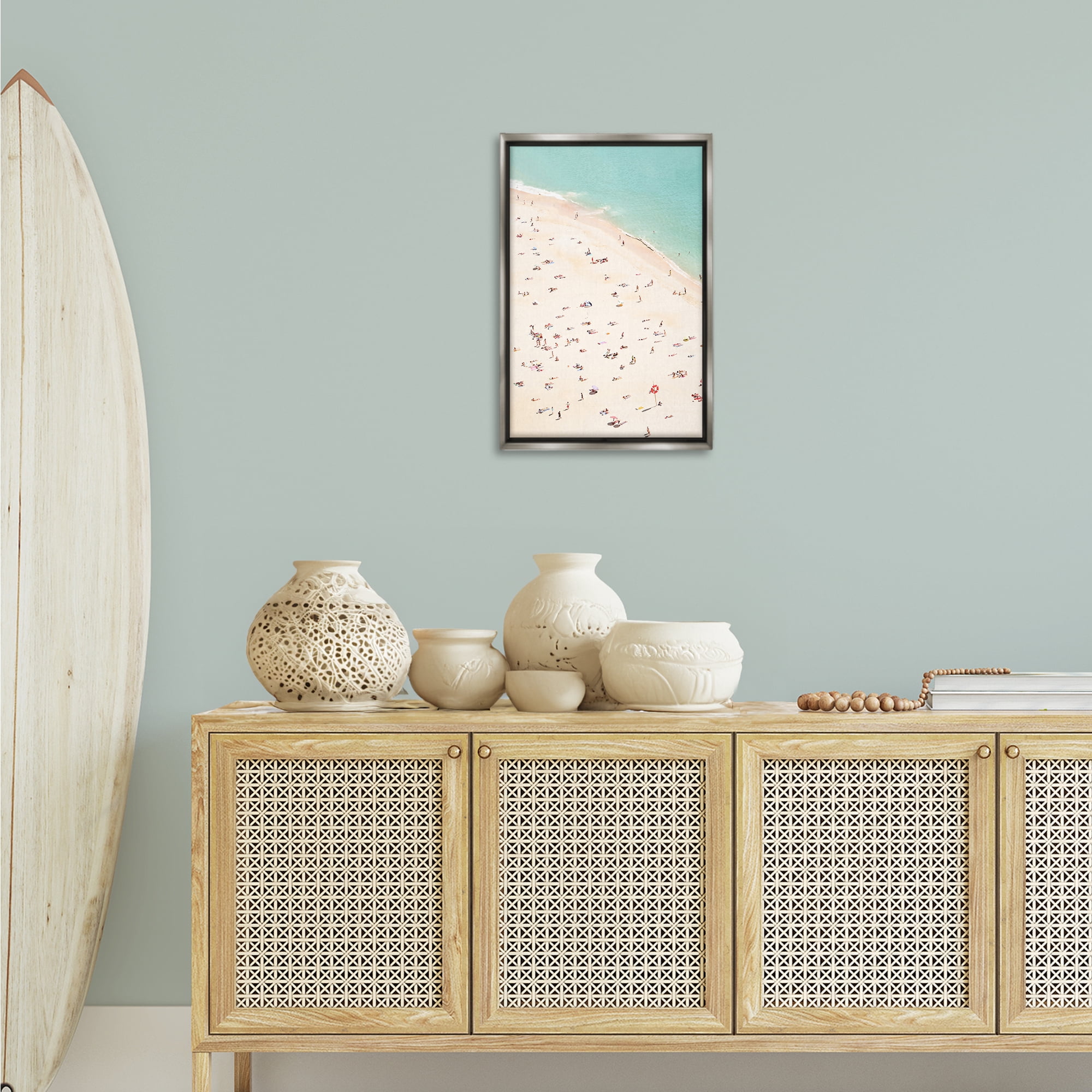 Stupell Industries Summer Beachgoer Crowd Nautical & Beach Photography Gray Floater Framed Canvas Art Print Wall Art, 17 x 25