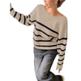 thumbnail image 2 of Suéter Corto de Cuello Redondo para Mujer, Larga, Tejido Grueso, Estilo Jersey, Ideal para Otoño Caqui y Negro XL, 2 of 7