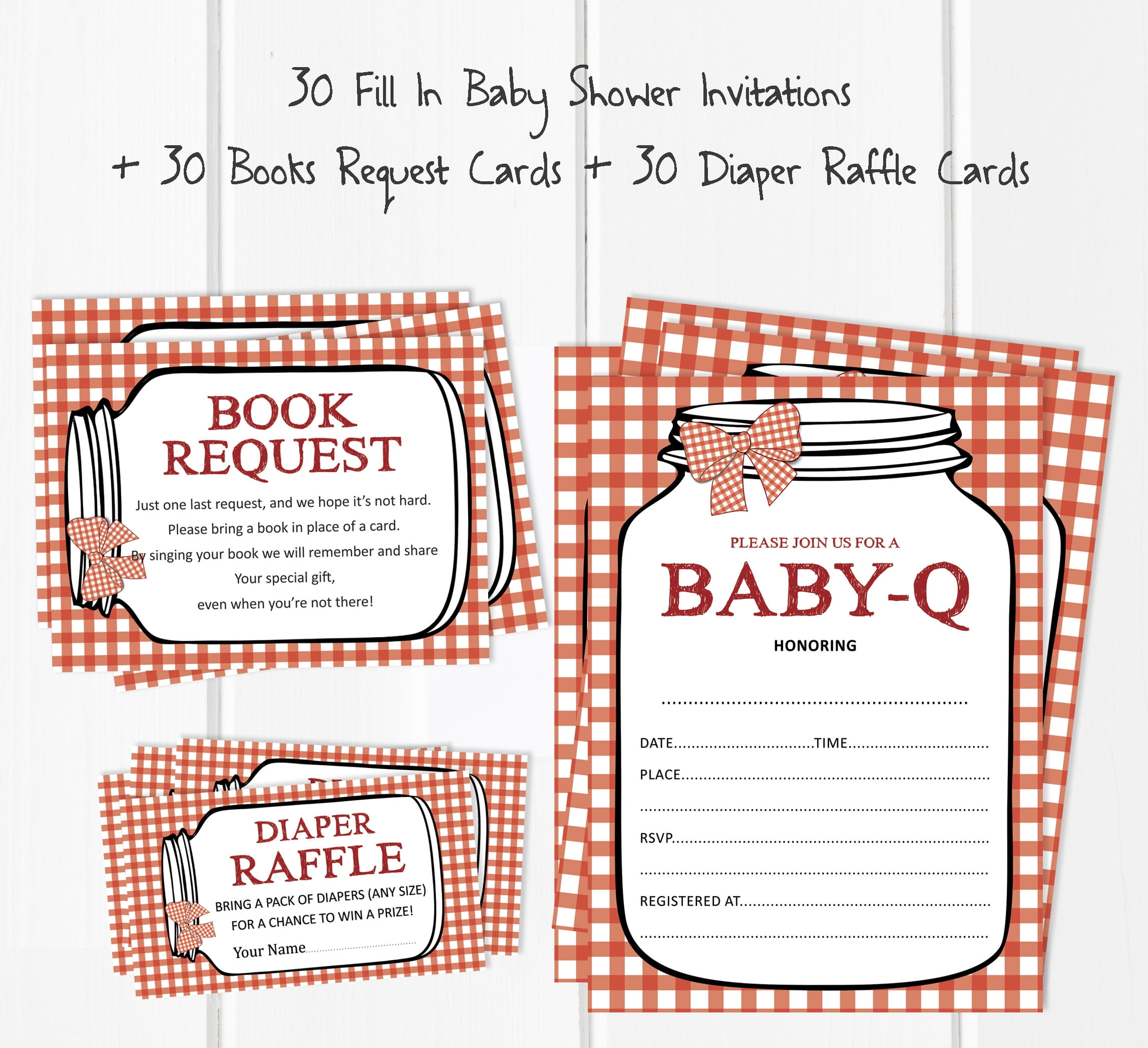 Inkdotpot Set Of 30BBQ Baby Shower Invitations-Diaper Raffle Tickets And Baby Shower Book Request Cards Gender Neutral Invites Its A Boy Its A Girl