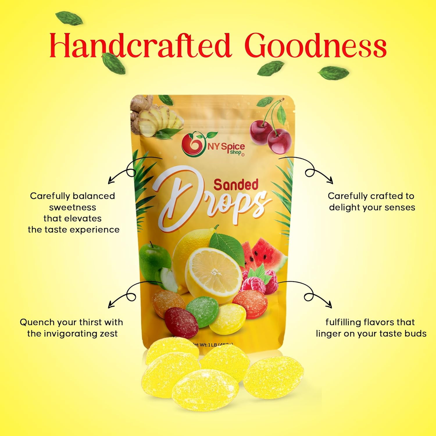 NY SPICE SHOP Lemon Sanded Candy Drops - 3 Pound - Classic Lemon Drops Hard Candy - Sour Lemon Hard Candy - Lemon Candy Drops - Old Fashioned Sanded Drops - Perfect for Snacking, Sharing & Decor