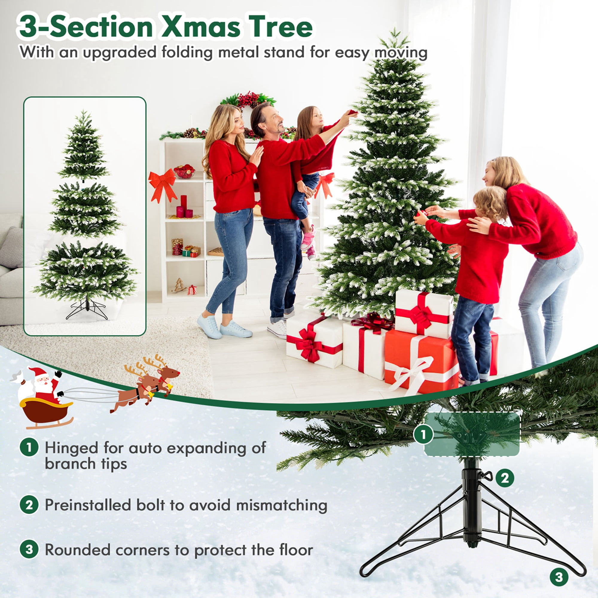 Costway 7 ft Pre-Lit Christmas Tree, Hinged Design, 500 LED Lights